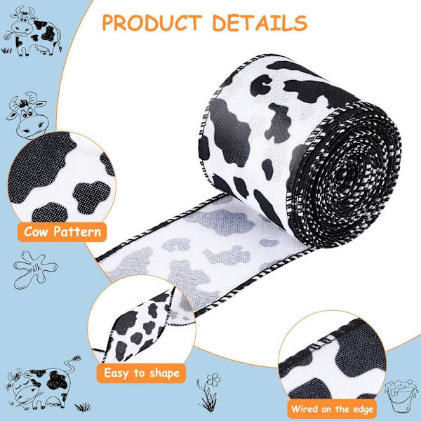 2 rullaa 10 jaardia Cow Print Ribbon Wired Cow Print Wired Edge
