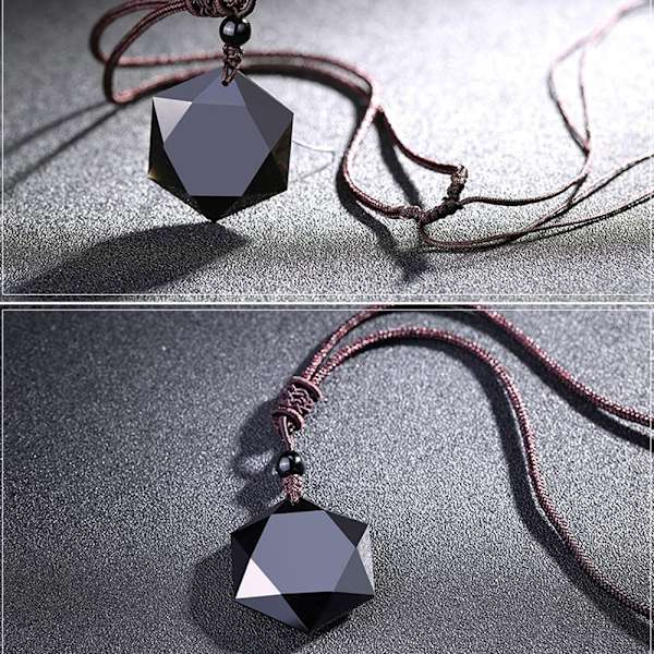 Svart obsidian sten hexagram form hänge halsband