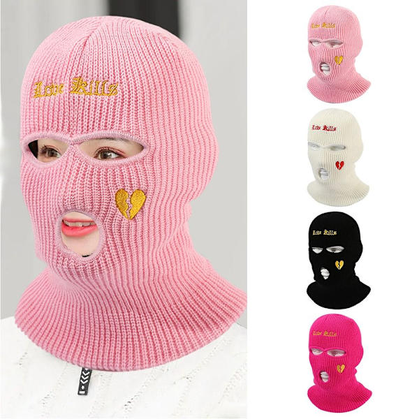 Ull stickad mössa skidmask ROSE RED Rose Red