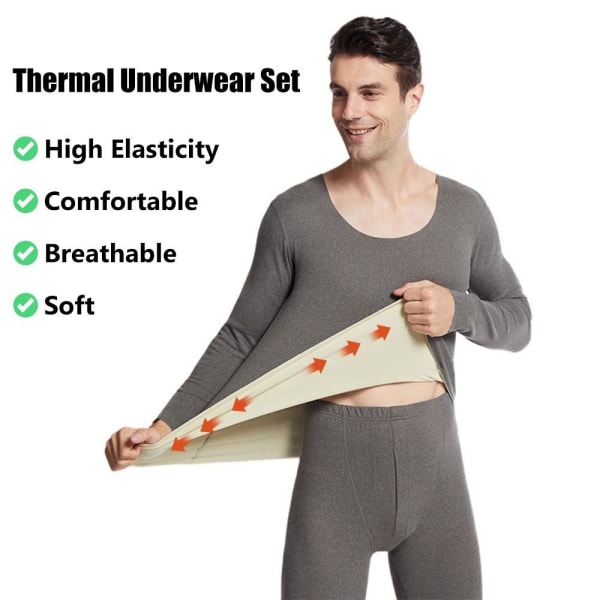 Termisk undertøj til mænd komplet sæt Long Johns Top & Bund MØRK Dark Gray XL
