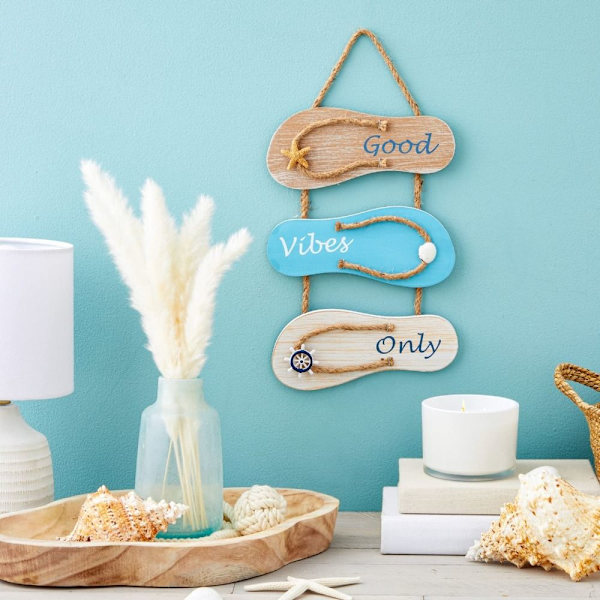 Good Vibes Only Sign Träflip Flop Hängande Nautisk-inspirerad