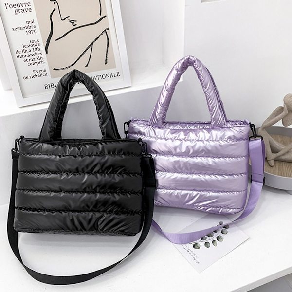 Puffer Tote Bag Quiltet Puffy Håndtaske SORT Black