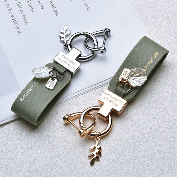 Läder Blomma Bil Nyckelring Bil Hänge SILVER&RÖD Silver&red