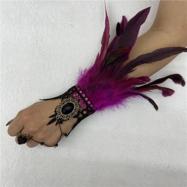 Gothic Feather Gloves Pitsikäsineet ROSE RED Rose Red
