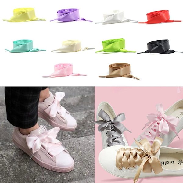 Platta skosnören Satin Ribbon Skosnören GRÖN Green