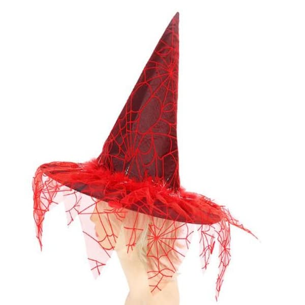 Halloween heksehatte med web slør RØD Red