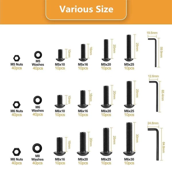 360st Knapphuvud Socket Cap Skruv Bultar Muttrar Brickor