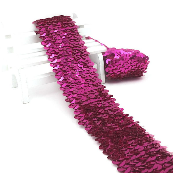 Paljett Spetsband Handdekorerad ROSE RÖD Rose red