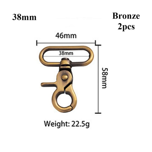 2stk Metal Snap Hook Trækspænder BRONZE 38MM Bronze 38mm