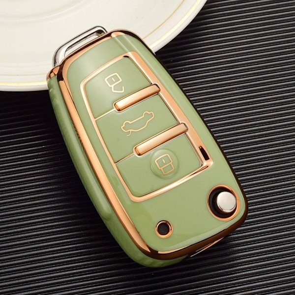 Bil Flip Key Case Cover Shell GULD TRIM-GRÖN GULD Gold Trim-Green