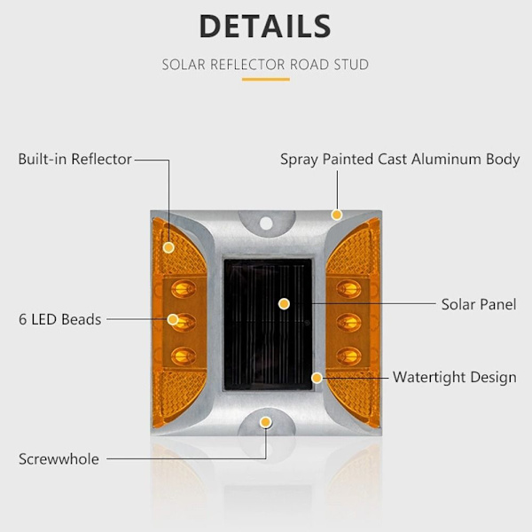 Solar Road Stud Light Trafikmarkeringsljus RÖTT BLINKAR RÖTT Red flashing