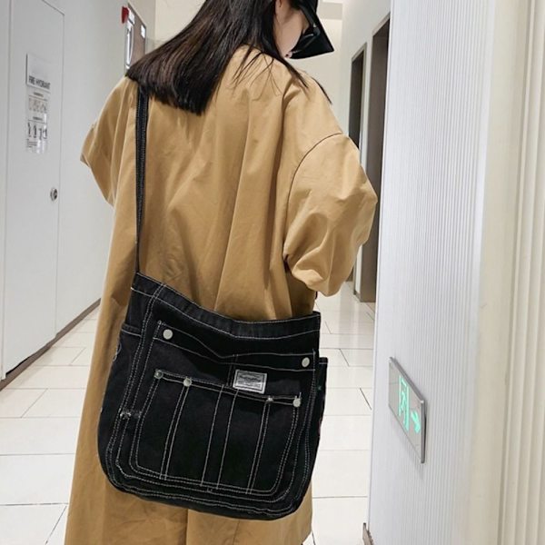 Denim skuldertasker Crossbody taske SORT black