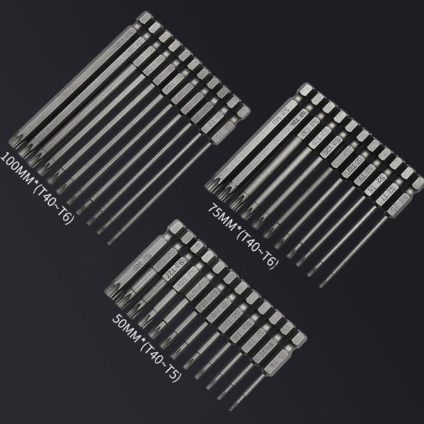 Torx skruvmejsel Bits Plommon blossom Bits ihåligt batchhuvud 11pcs-100mm