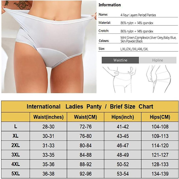 Menstruaalihousut Naisten fysiologiset pikkuhousut NUDE 5XL nude 5XL