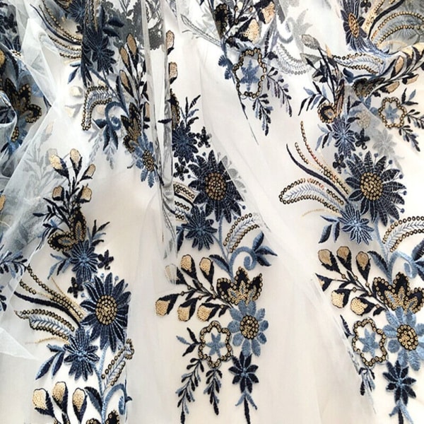 Mesh Broderi Blomster Blonde Patch Pailletter Broderet Patch C C C