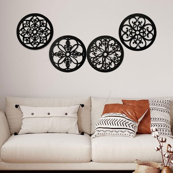 4 stk Rustik træ vægdekor hul udskåret design dekoration blomst