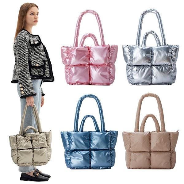 Puffer Bag Quiltet Tote Bag for Dame Down Polstring Handbag Silver