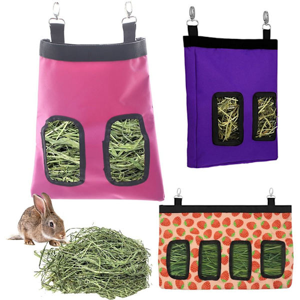 Hay Grass Opbevaringspose Hængepose Foderdispenser PINK 4 Pink 4 Holes-4 Holes