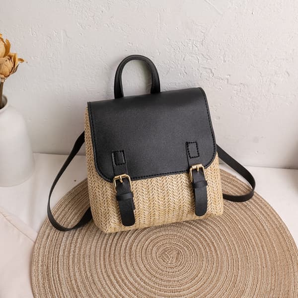 Straw Backpack Skulderveske SVART black