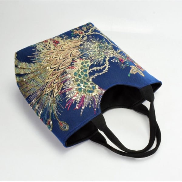 Peacock Brodert Tote Bag Canvas Håndveske RØD NORMAL VERSJON red normal version-normal version