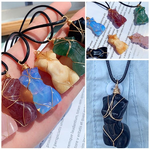 Natural Crystal kvinnors kropp modell halsband hänge svart