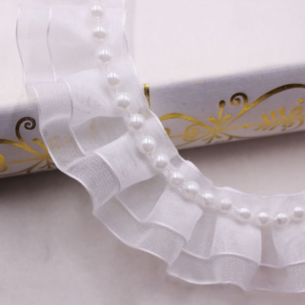 Håndsydd Pearl Pearl Braid Lace Ribbon HVIT SINGEL white single