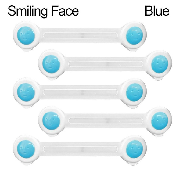 5 Styck Baby Säkerhetsskåp Lås BLÅT LEENDE ANSIKTE LEENDE ANSIKTE Blue Smiling Face-Smiling Face