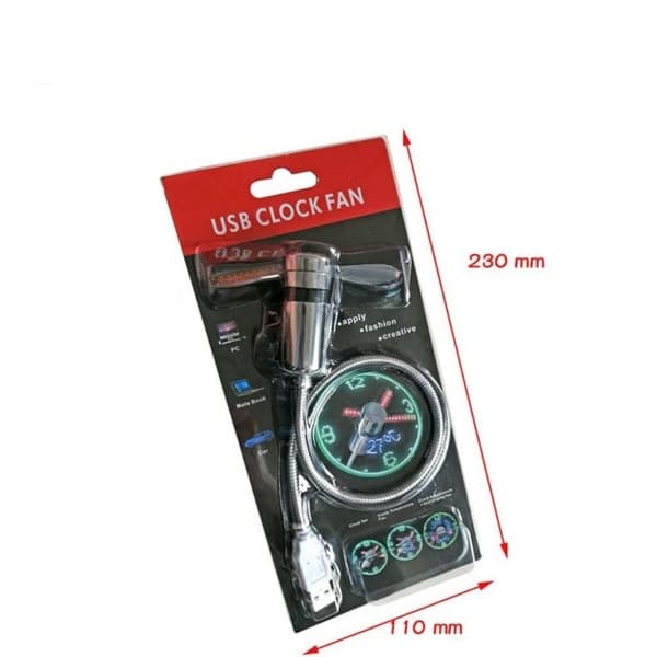 USB-fläkt Mini-fläkt LED-klocka