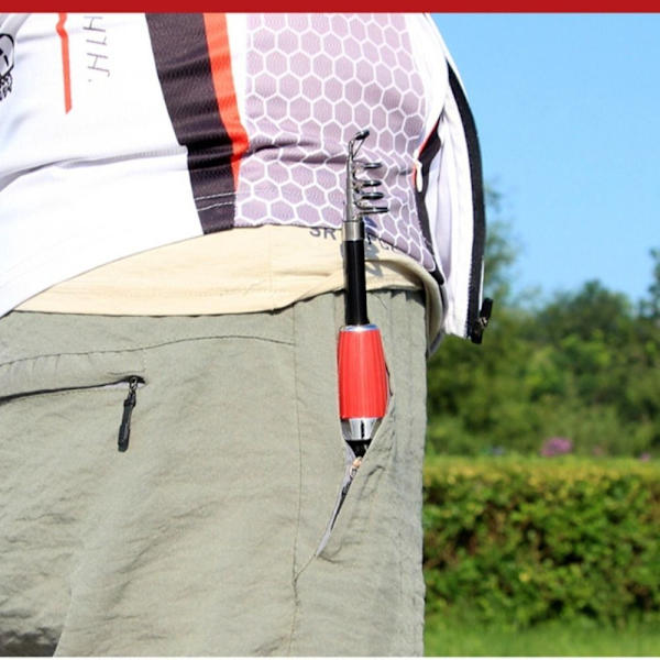 Teleskopisk fiskestang Bærbar fiskestang SORT RØD-1.6M Black Red-1.6m
