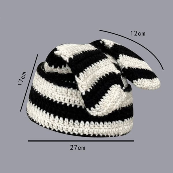 Japanese Beanie Hat Ins Little Devil Randig Hat SVART&GRÅ black&grey