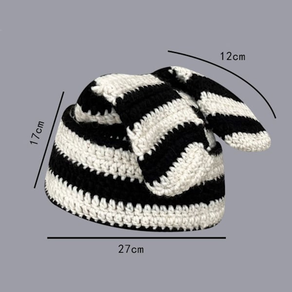 Japansk Beanie Hat Ins Little Devil Striped Hat SORT&GRÅ black&grey