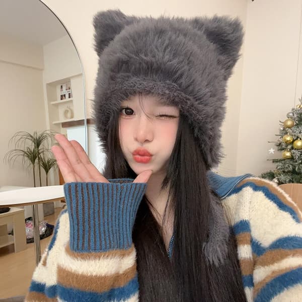 Cat Ears Hat Beanies Cap GRÅ grey