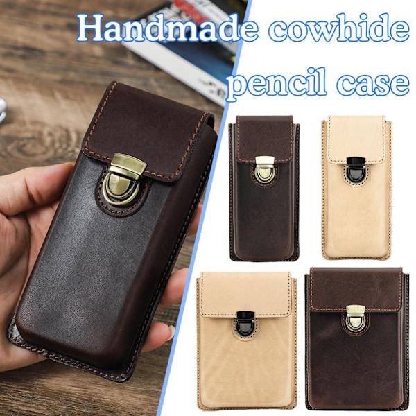 Penneetui i ægte læder Blyantpose KAFFE 5 PLACER 5 PLACER Coffee 5 Slots-5 Slots