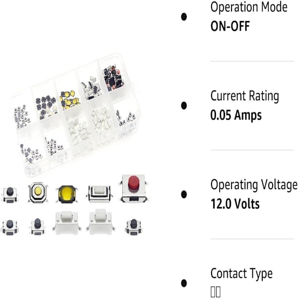 200st Lätt touch-omkopplare Tryckknappsomkopplare Micro Momentary