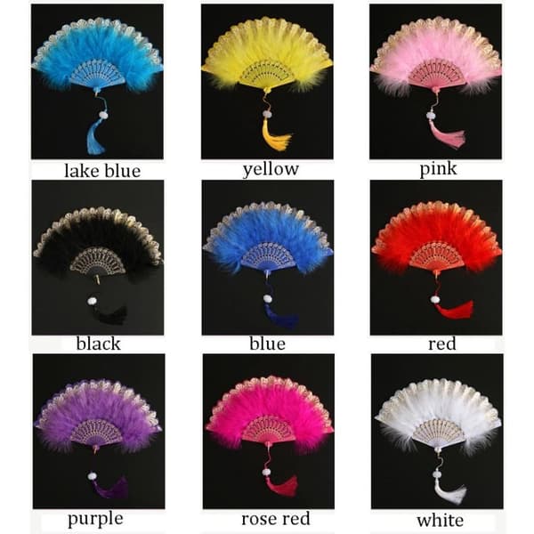 Feather Folde Fan Party Decor BLÅ blue