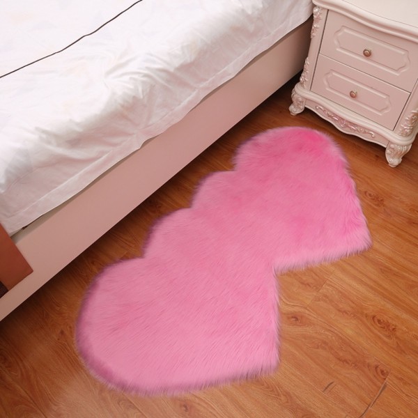 Dobbel hjerteformet Gulvteppe Love Sofaputer Matt ROSA Pink