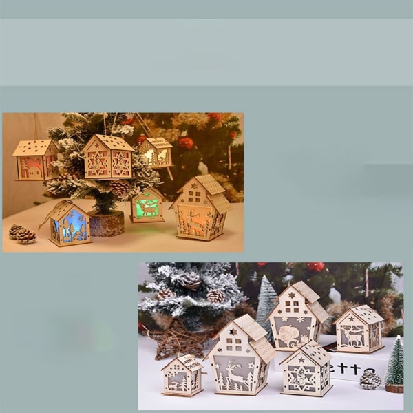 2STK Julelys Trehus Lysende Hytte 7X7X9CMSNØ 7x7x9cmSnow  Man