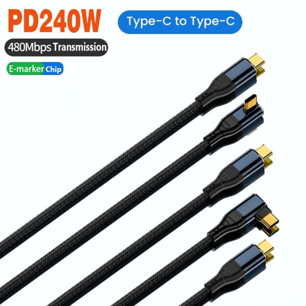 USB-C til Type C-kabel Datalinje MIDDLE BEND 3M MIDDELBØJ 3M Middle Bend 3m