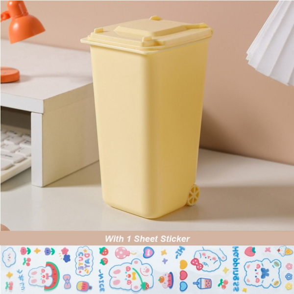 Desktop Bin Mini Roskakori CAN TARROJEN KANSSA Yellow With Stickers-With Stickers