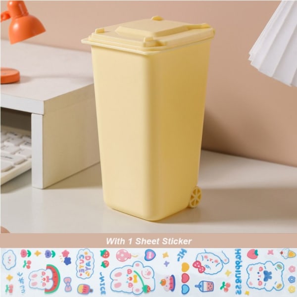Mini søppelbøtte på skrivebordet GUL MED KLISTREMERKER MED KLISTREMERKER Yellow With Stickers-With Stickers