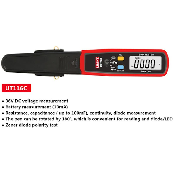 UT116C SMD Tester Håndholdt Multimeter Pincetmodstand