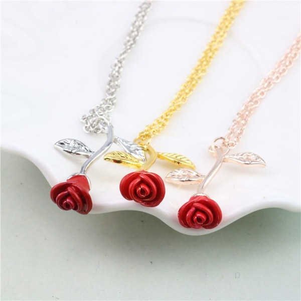 Rød Rose Vedhæng Temperament Halskæde GULD RØD ROSE RØD ROSE GOLD RED ROSE-RED ROSE