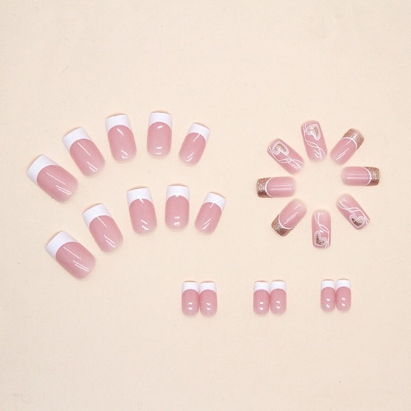 24stk False Nails Short Square French White Edge W354