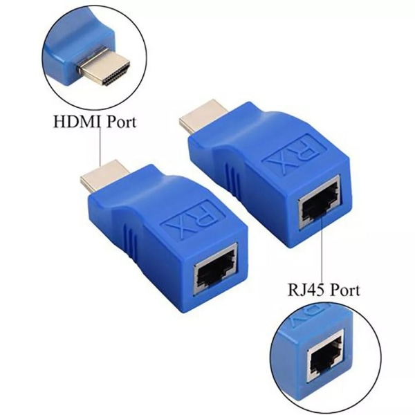 2 stk Ethernet-kabel til HDMI HDMI-forlenger BLÅ Blue 9a48 | Blue | Fyndiq