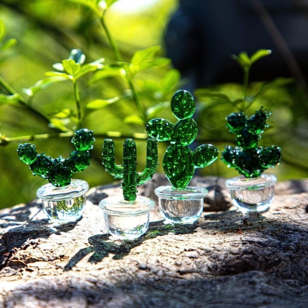 4 stk Cactus Krystal Figurer Kaktus Glas dekorationssæt H H H