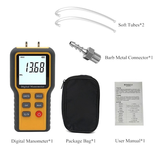 Manometer Professionelt lufttryksmåler Digitalt manometer