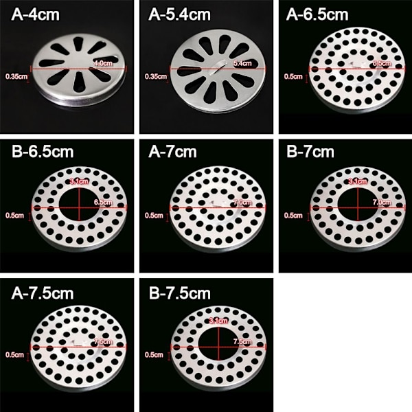 5 stk/sæt Gulvafløbsdæksel Vask Si A-4CM A-4cm