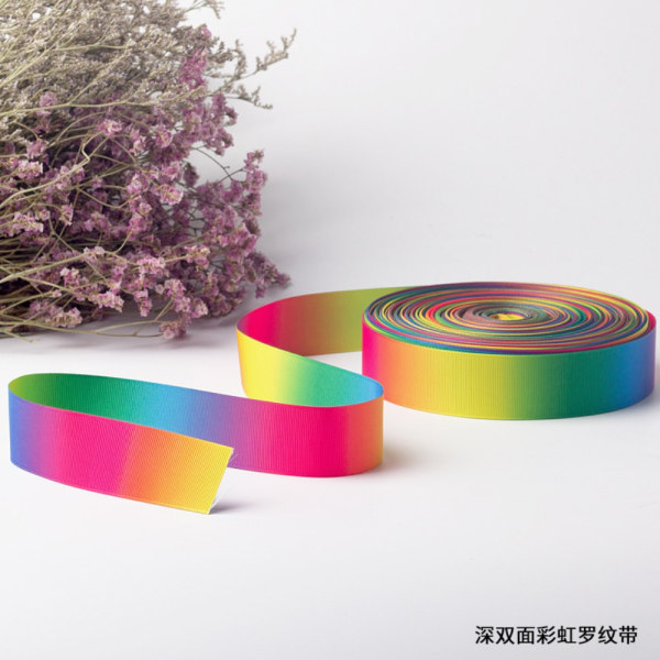 Rainbow Ribbon Dobbeltsidig polyesterbånd Rainbow Gradient