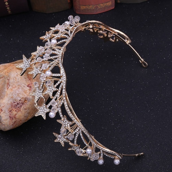 Star Rhinestone Crown Crystal Pearl Hårband SILVER silver