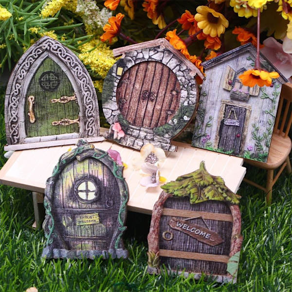 6 STK/ Set Miniatyr Sagor Dörr Fairy Garden Gate Trädörr